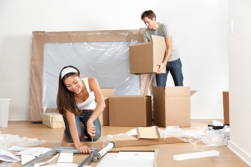 Moving team preparing belongings safely at a residential property
