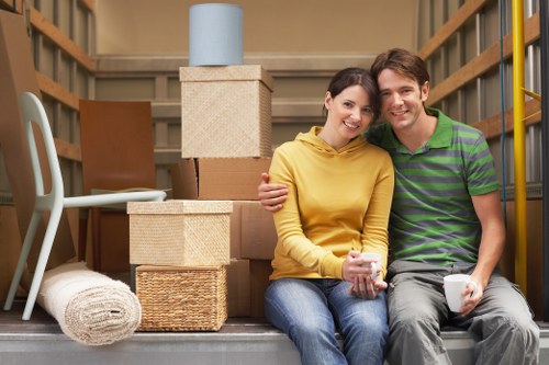 Family home moving day in Finsbury Park with packed boxes and furniture ready for transport