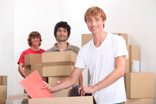 Professional man with a van handling boxes and furniture carefully